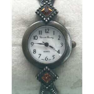 French Laundry Dark Silver Tone Amber Stone Women’s Quartz Watch